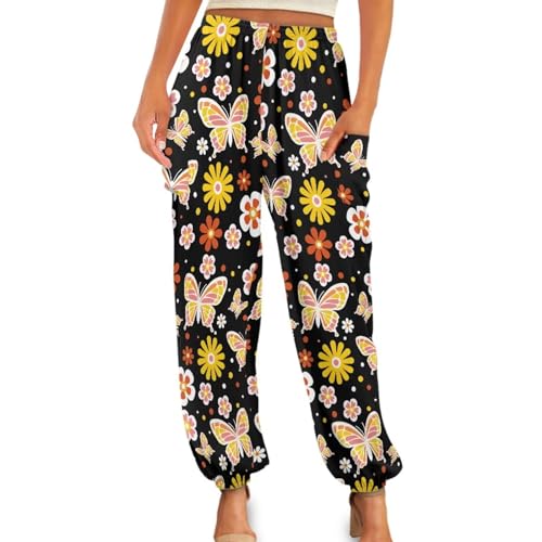 YEXIATODO High Waisted Workout Bootleg Yoga Pants Long Y2k Joggers Sweatpants Lounge Streetwear Loose Fit Hippie Clothes Butterfly Print Joggers Pant Beach Loose Trousers Gift for Friend,Family-S