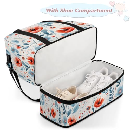Delicate Print Retro Flowers Travel Duffle Bag, Collapsible Travel Bag Sports Gym Bag With Shoes Compartment Weekender Bag Overnight Bag For Women Men4