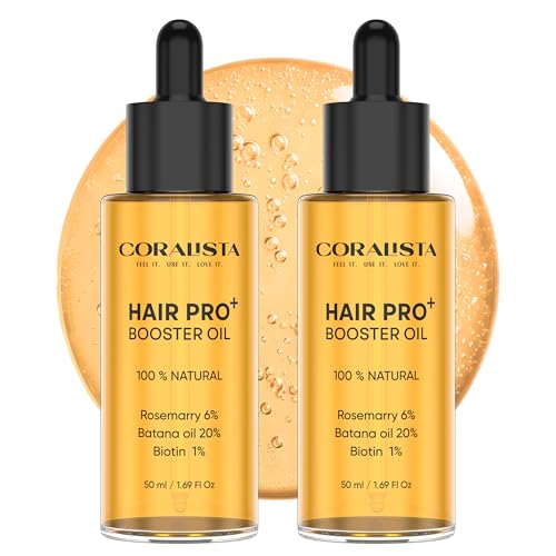 Image of Hair Pro+ Booster Oil Pack of 2 (100ml) - Rosemary 6% + Batana 20% + Biotin 1% | 100% Natural Hair Growth Oil for Hair Fall Control, Scalp Treatment & Hair Thickening | For Men & Women