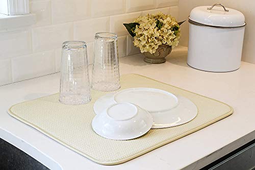 Dish Mat Absorbent, Reversible, Microfiber,Dish Drying Mat for Kitchen,Machine Washable Farmhouse Dishes Drainer/Rack for Countertop Fast Drying, Beige Drying Mat 16 X 18 Inch - Image 3