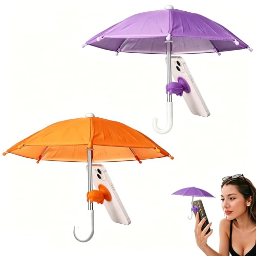 Moxychrony 2Pcs Phone Umbrella for Sun Phone Umbrella Sun Shade with Piggy Suction Cups Outdoor Photography Cycling Motorcycling Purple and Orange