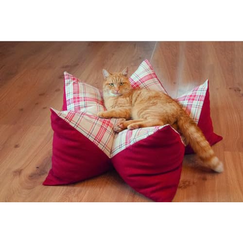 Aumüller Sternenkissen Karo, Beige/Rot - 70 cm - Liegekissen für Hunde und Katzen