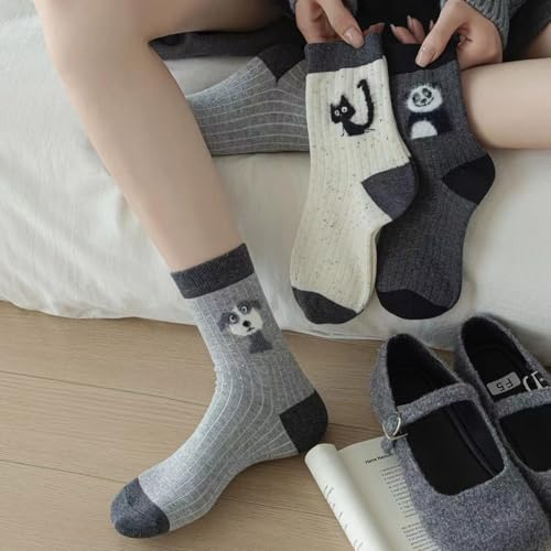Image of Women's Crew Socks Cute Bear Cat Floral Soft Fancy Socks Gifts for Women
