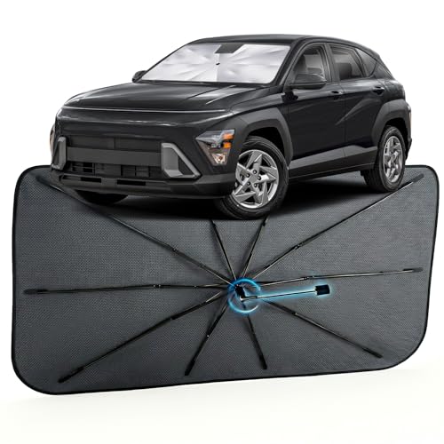 Image of Car Windshield Sun Shade for Hyundai Kona 2024-2026 -[Reflective Coated Fabric] Sunshade Umbrella for Front Window, Car Shades Sun Visor Keep Car Cool and Protects Interior, 1:1 Exact Fit