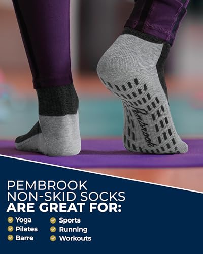 Image of Pembrook Non Slip Crew Grip Socks Men & Women - 4 Pairs | Non Slip Socks for Elderly, Hospital, Pilates, Yoga, Barre, Home