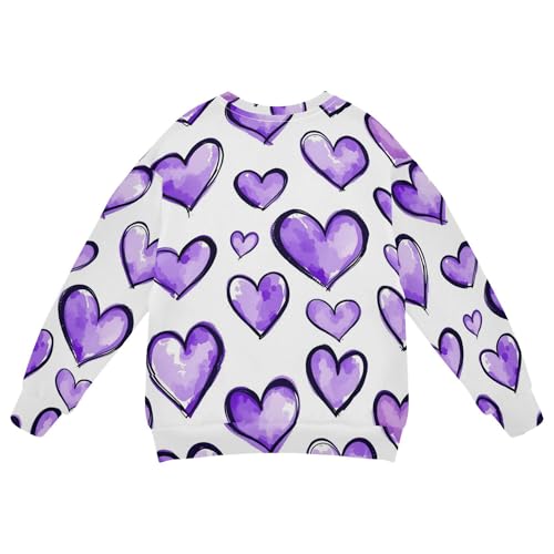 JUNZAN Purple Hearts Watercolor Cartoon Big Girls Sweatshirts Hoodies Fleece Boys Sweat Shirt Party 4T2