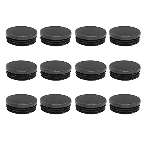 Litoexpe 12 Pieces 1-3/4 Inch Round Plastic Plug, Tubing Post End Caps Black Furniture Feet Inserts for Glide Protection for Table Chairs and Furnitures, 45mm