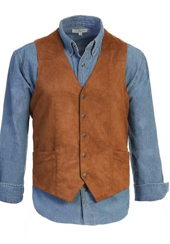 Men's Single Breasted Suede Vest Cowboy Retro Casual Faux Leather Waistcoat for Party2