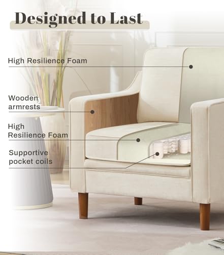 Image of Kingfun Accent Chair Set of 2, Living Room Chairs, Mid Century Reading Armchair, Chenille with Solid Wood Foot, Upholstered Modern Decor for Bedroom, Apartment