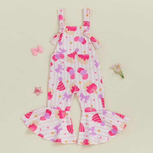 Toddler Birthday Outfit Girl Baby Bell Bottom Romper Sleeveless Balloon Print Flare Pants Jumpsuit Birthday Clothes4