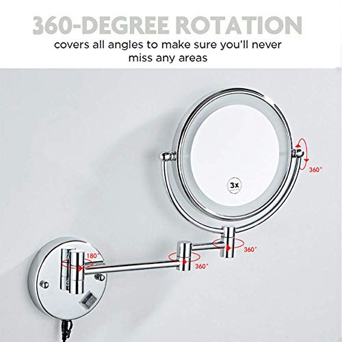 Image of 8 Inch LED Lighted Wall Mounted Makeup Mirror with Magnification, Double Sided Swivel Vanity for Bathroom, 360 Degree Rotation, Flexible Gooseneck, and Locking Suction ( Color : Bright Silver