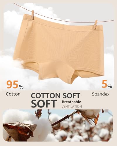 Women's Boyshorts Underwear Cotton, Full Coverage Panties, Womens Boyshort Boxer Briefs Breathable for Women 4 Pack2