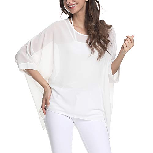 Image of Ckikiou Plus Size Batwing Flowy Semi Sheer Chiffon Blouse Tunic for Women Summer Floral Print Boho Beach Cover ups