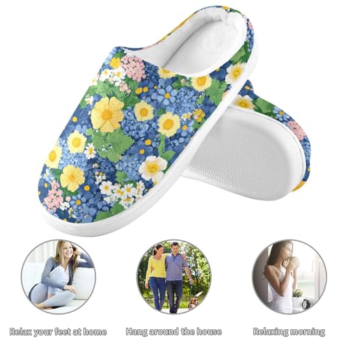 JUNZAN Beauty Spring Flowers Oregon Grape Mens House Cotton Slipper Non Slip Memory Foam Guest Slippers for Bedroom Christmas Presents 6-73