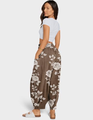 Image of TARSE Women's Linen Wide Leg Pants Baggy High Waist Palazzo Pants