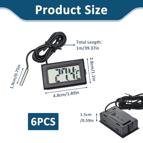 6 Stück Digitales Thermometer mit Externer Fühler, Thermometer Kühlschrank Mini, Präzise Temperaturüberwachung von -50°C bis +110°C, Ideal für Kühlschränke, Gefriergeräte, Aquarien und Weinkeller