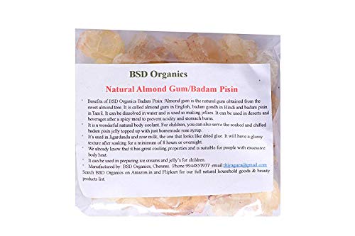 BSD Organics Natural Almond Gum / Badam Pisin / Badam Gum / Gondh Katira for ice cream, milk shakes , Jigarthanda, Body coolant , Natural Jelly ,Tasty & delicious drink ,and more-250 grams(8.81 Ounce) image 2