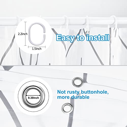 Gixige Extra Long Grey And White Shower Curtain For Bathroom, Modern Herringbone Geometric Striped Decor, Gray Waterproof Fabric, Weighted Hem, With 12 Hooks 72 X 78 Inches #TOP3