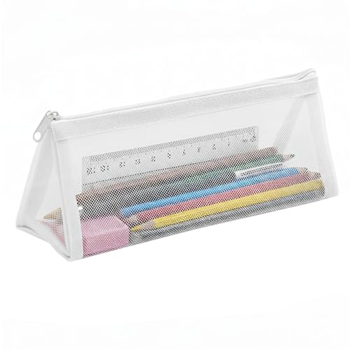 Image of FunBlast Mesh Pencil Case with Smooth Zipper, Single Layer Multi-Purpose Stationary & Pen Pouch for Boys & Girls, Transparent Stationary Bag, Organizer Pouch for Student (White-C)