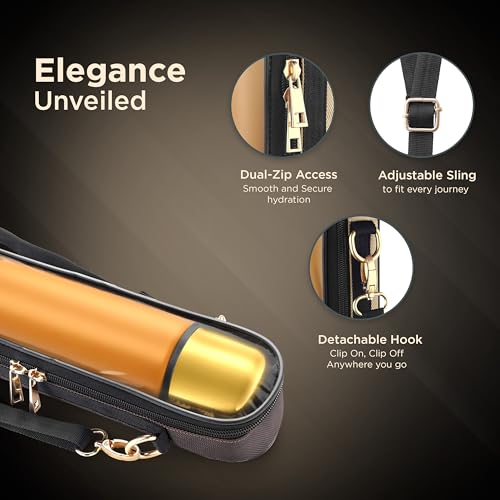 Image of Perch California Stainless Steel Water Bottle 1 LTR | Hot & Cold Flask | ISI Certified | Vacuum Insulated | Leak Proof | BPA Free | for Office, School, Gym & Travel | Gold-Amber | Crafted by Pexpo