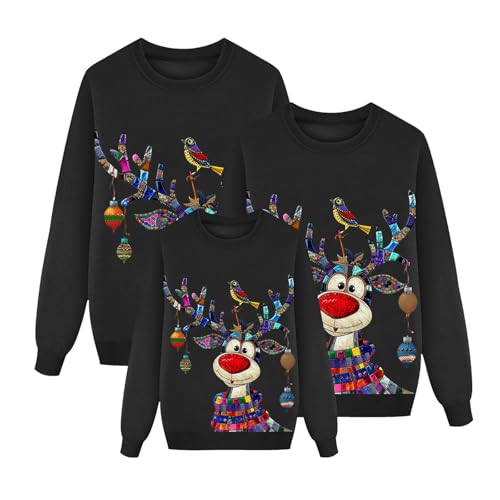 Family Christmas Matching Sweatshirt Ugly Reindeer Jumper Crewneck Xmas Holiday Pullover Tops Fall Winter Clothes3