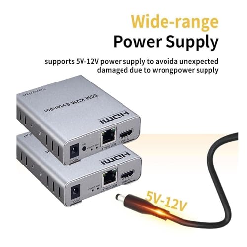 Image of HDMI Extender 60m with KVM Audio Output IR Control Support USB Mouse and Keyboard Extension Over cat5e cat6 Cable, 60M HDMI KVM Extender Video Resolution up to 1080p - grey(K)