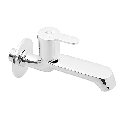 Pixaflo Fission Brass Long Body Bib Cock Tap with Wall Flange (Chrome)