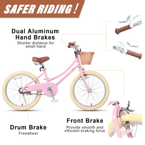 Image of Petimini Vintage Kids Bike for Girls, 12-20 Inch Classic Bicycle with Wicker Basket & Bell, High Tensile Steel Frame, Training Wheels (12-18 inch), 85% Pre-Assembled, Retro Bike for Outdoor Riding