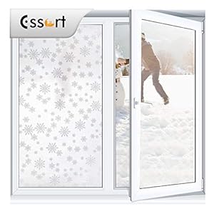 Essort Schneeflocken-Motiv Fensterfolie，Sichtschutzfolie Selbstklebende Folie für Büro Schlafzimmer Küche Dekoration