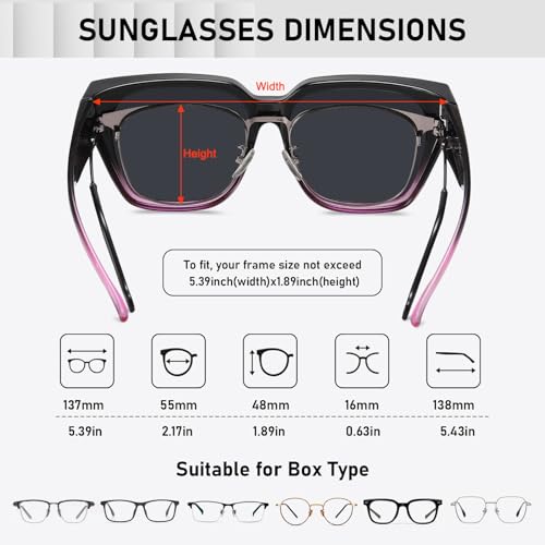 Image of HAOLOTA Polarized Fit Over Glasses Sunglasses for Women Men Trendy Square Wrap Around Shades UV Protection