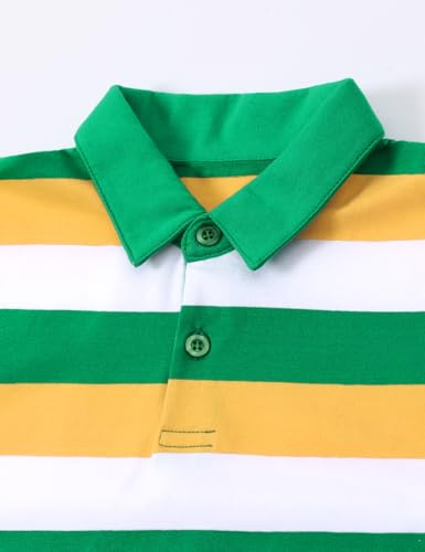 Image of COSLAND Green White and Orange Boys Striped Polo Kids Irish Shirt, Green White & Orange, L