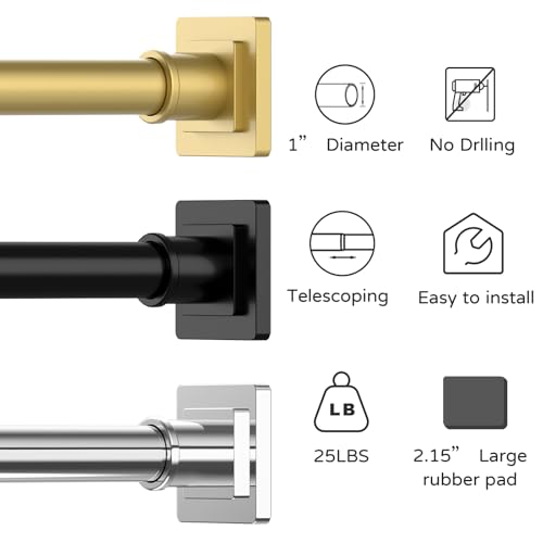 Image of UIOSANRT Stainless Silver Shower Curtain Rod 31-68 Inches Non-Slip Shower Rod Tension Mounted No Drill Shower Curtain Rods Spring Tension Rod Adjustable Tension Curtain Rod for Windows Bathroom