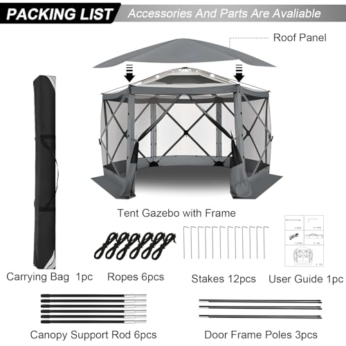 Image of COBIZI 12x12 FT Pop Up Canopy Stargazing Tent, Gazebos On Clearance with Removable Roof, Screened in Gazebo, Screen Tents Portable carpas para Patio for Outdoor Camping,Backyard, Garden, Grey(Pro)