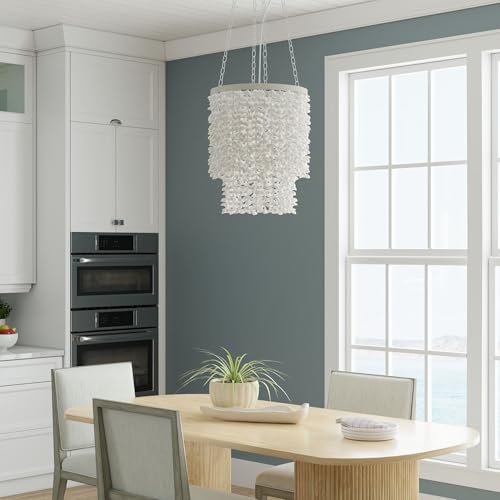 KOUBOO Clamrose Seashell Chandelier | Elegant Coastal Chandeliers for Dining Room, Living Room, Bedroom | Modern Hanging Light Fixture | Unique Pendant Light with Seashell Curtain, White - Image 5
