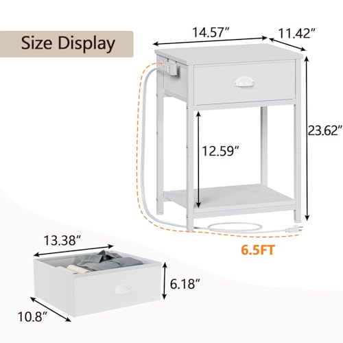 image for Furologee White Nightstands Set of 2 with Charging Station, Small Bed 
