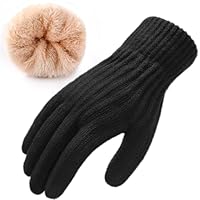 Loiyadn Winter Gloves Women - Gloves for Cold Weather Thermal Womens Glove Touch Screen Elastic Vertical Stripe Fleece Liner Knit Glove for Women Men - Black 1 Pack
