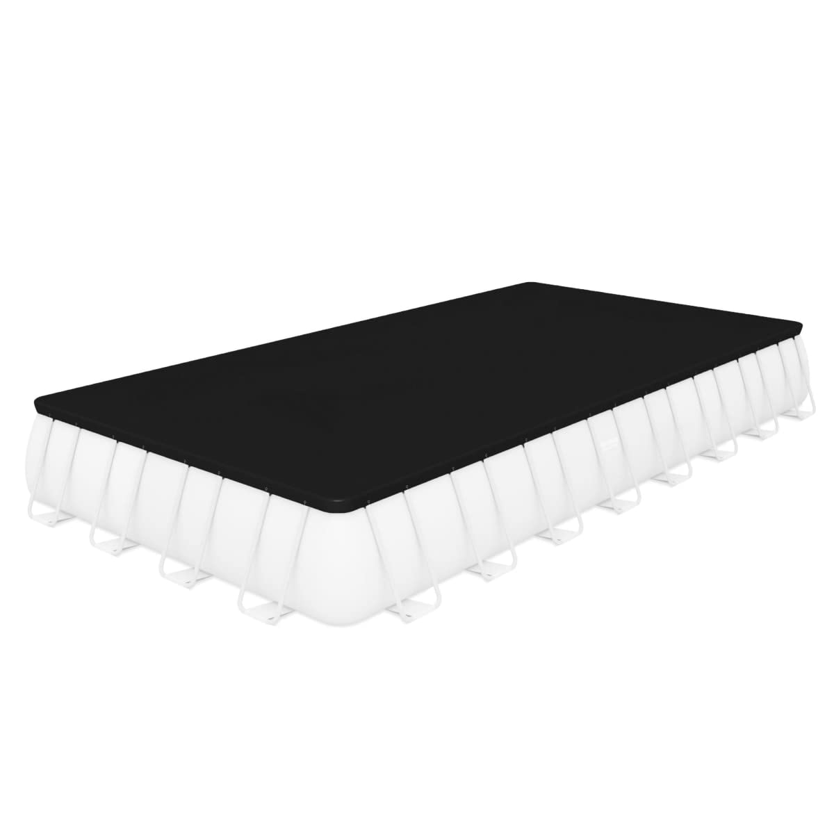 Bestway Power Steel Frame Pool Komplett-Set, eckig, mit Sandfilteranlage, Sicherheitsleiter & Abdeckplane 956 x 488 x 132 cm, 56623, Grau