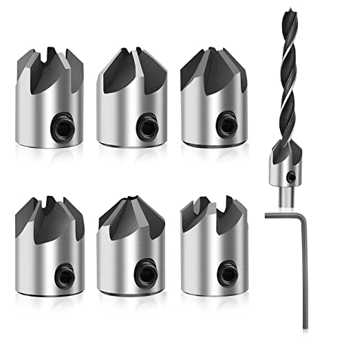 8 Piece Countersink Set 7 Pieces Attachment Countersink and 1 Allen Key for Wood Drilling Diameter 3-10 mm/0.1-0.4 Inch for Countersink Drill for Drilling Holes for Wood Plastic