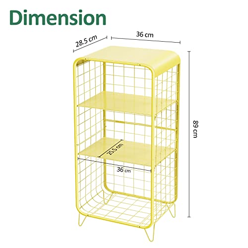 Image of SEVVY - Side Table - Modern Sofa End Table with Storage Shelf - Compactable Night Stand - Metal Adjustable 2 Middle Board - Detachable Shelf - No Screws - 3-Tier - Yellow