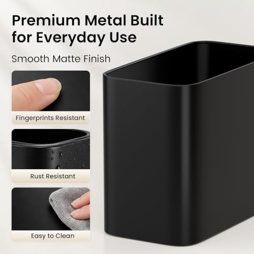 Image of Cesun Small Bathroom Trash Can, 2.8 Gallons, Under Sink Wastebasket, Black