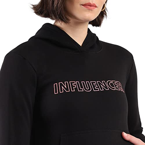 Image of PINACOLADA Women's Cotton Solid Printed Sweatshirt with Hoodie, Regular Fit for Casual Wear Full Sleeve Sweatshirt Crafted with Comfort Fit and High-Performance for Everyday Wear