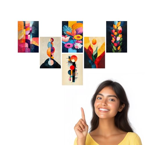 Image of SiddArtify Abstract Geometric Wall Art Prints Set - Modern Colorful Poster Decor for Living Room Bedroom Office - Set of 2-4x6 Inch - Board (Pack of 6) - Sticker (Pack of 6)
