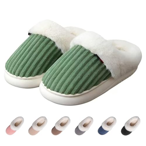Drecage Womens Fuzzy Slippers Fluffy Warm Winter House Shoes with Memory Foam for Indoor and Outdoor Green Size 5.5