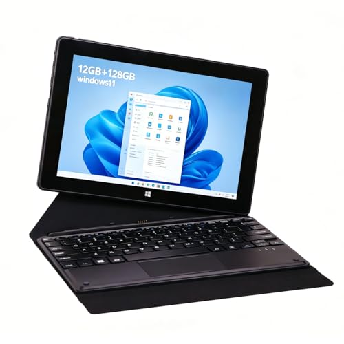 HONGSAMDE 2026 2 in 1 Windows 11 Pro Tablet 10.1 Inch IPS Touchscreen, Intel J4105 Quad Core, 12GB RAM 128GB SSD,5G WiFi/HDMI/USB3.0/ Type-C/Keyboard/Dual Camera Portable Laptop for Work Study Travel
