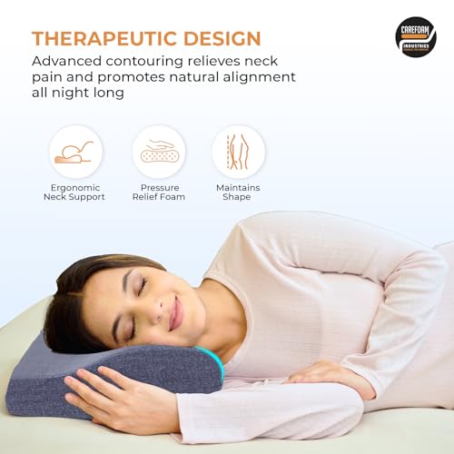 Image of CareFoam Contour Cervical Memory Foam Pillow | 2-Year Manufacturing Warranty | Ergonomic 3-Zone Orthopedic Pillow for Neck Support & Cervical Spine Alignment | Made in India |19 x 11 x 4 Inch