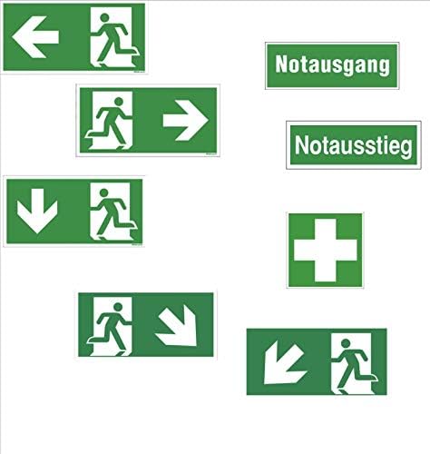 Fluchtweg Notausgang Schild Aufkleber nachleuchtend Rettungszeichen, Größe: Pfeil rechts abwärts Fluchtweg Notausgang Schild Aufkleber nachleuchtend Rettungszeichen, Größe: Pfeil rechts abwärts