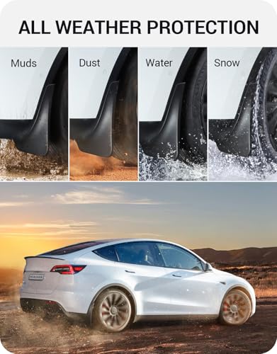 Image of BASENOR 2020-2024 New Version Tesla Model Y Mud Flaps Splash Guards [No Drilling No Tape] [Proprietary Design] All Weather Tire Protector Mudflaps for Tesla Exterior Accessories