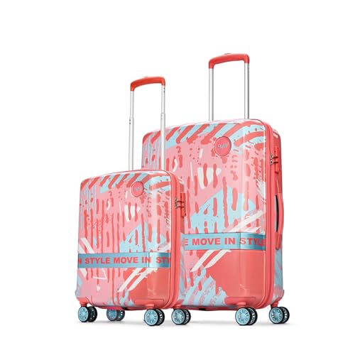 Image of Skybags Wanderlust Set of 2 Trolley Bag 55,68cm | Cabin+Medium | Hard Luggage | Printed 8-Wheel Suitcase | TSA Lock with Anti-Theft Zipper | Polycarbonate | 3 Years International Warranty (Pink-White)