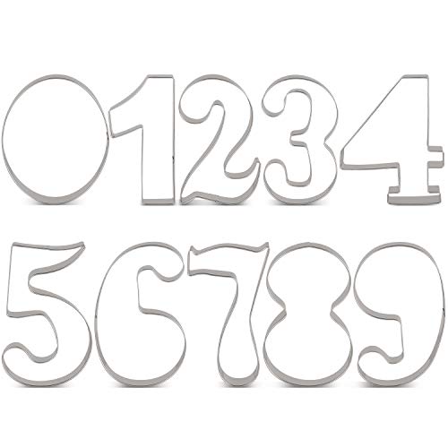 Keniao Large Number Cookie Cutter Set Birthday, 4" Tall, 9 Pcs, From 0 To 9, 6 Upside Down Is 9, Stainless Steel #TOP6