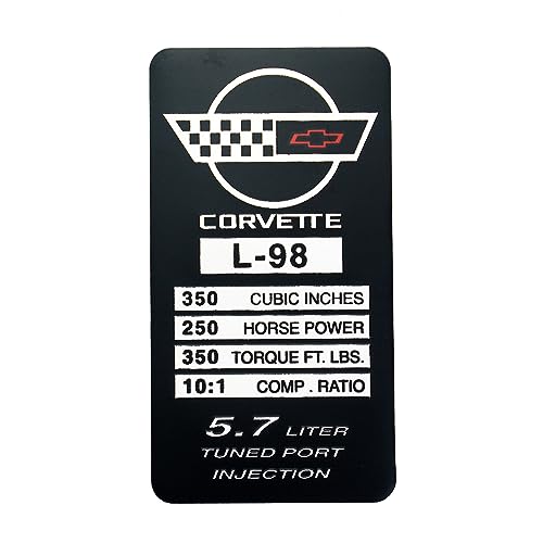 Image of 1Pc C4 Corvette Spec Metal Data Plate Emblem 3D Badge Nameplate 1991 L98, 250 HP, 350 TQ Engine ID Replacement for Corvette